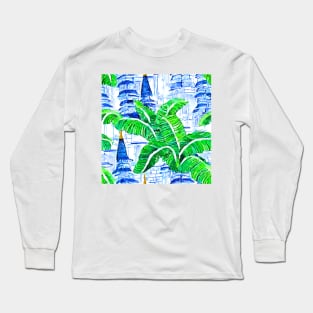 Ancient pagodas and banana leaves Long Sleeve T-Shirt